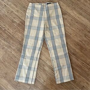 Vintage Bebe Plaid Cropped Pants Sz 4 | Beige Check Ankle Zip Trousers